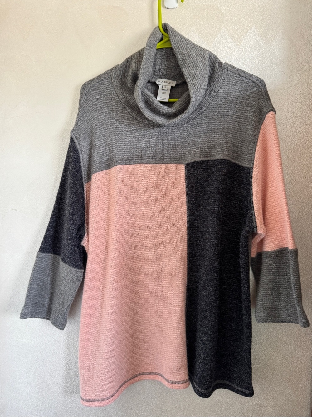 Multiples Colorblock Cowl Neck Sweater in Pink and Gray